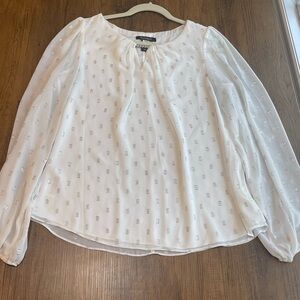 White House Black Market White Long Sleeve Patterned Top